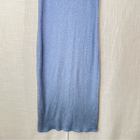 American Eagle Ribbed Stretch Knit Side Slit Soft Blue Bodycon Maxi Dress Size S - Picture 11 of 12